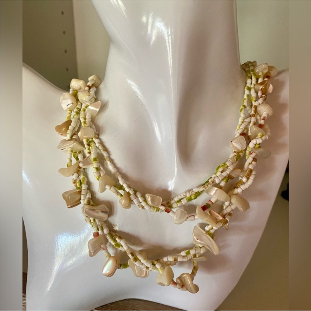 Vintage Multi Strand Shell and Bead Necklace, Japan